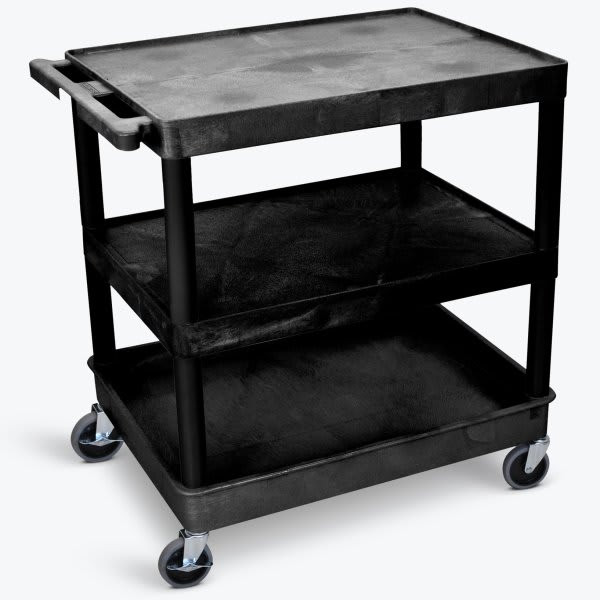 Luxor 24" X 32" 1-Tub / 2-Flat Shelf Utility Cart In Black