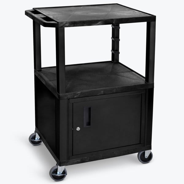 Luxor 18" X 24" 3-Flat Shelf A/V Cart With Locking Cabinet In Black