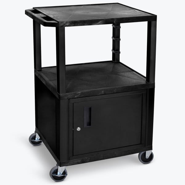 Luxor 18" X 24" 3-Flat Shelf A/V Cart With Locking Cabinet In Black, Electric