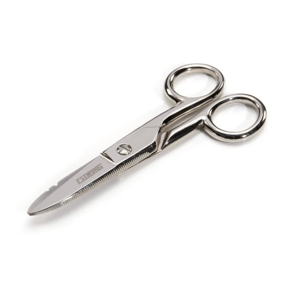 Estwing 2.1-Inch Serrated Cable Splicing Wire Stripping Scissors Blue Yellow
