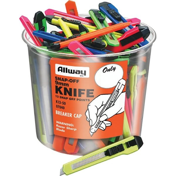 Allway Tools K13-50 9mm 13pt Snap Off Knife Bucket, Package Of 50