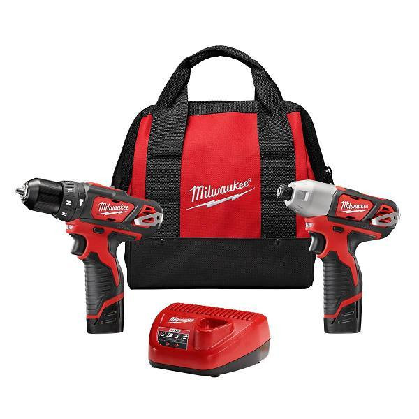 Milwaukee M12 12v Lithium-Ion Cordless Hammer Drill/Impact Driver Combo Kit With 1.5 Ah Batteries, Charger, And Bag
