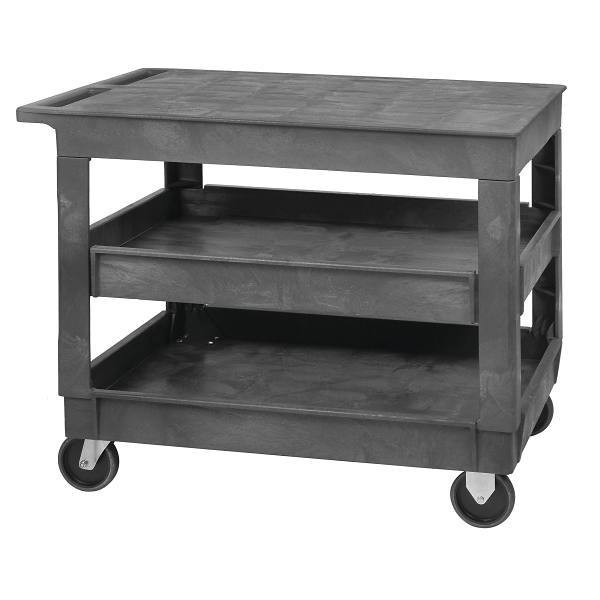 Quantum Storage Systems 3-Shelf Polymer Mobile Cart, Flat Top, 35" X 23", Gray