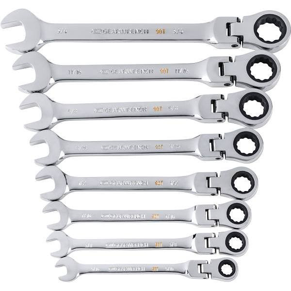 Gearwrench 90-Tooth SAE Ratcheting Flex-Head Combo Wrench Set W/ Tray