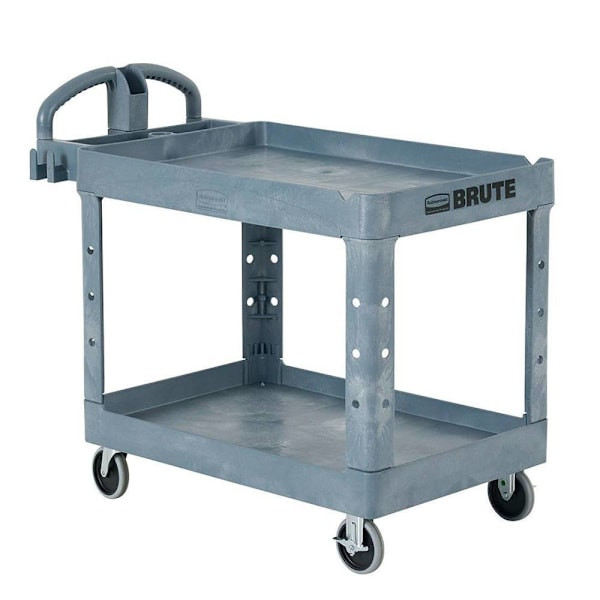 Rubbermaid Commercial BRUTE Large Utility Cart With Ergo Handle, Heavy Duty, Lipped Shelves, 750 Lb Capacity, Gray