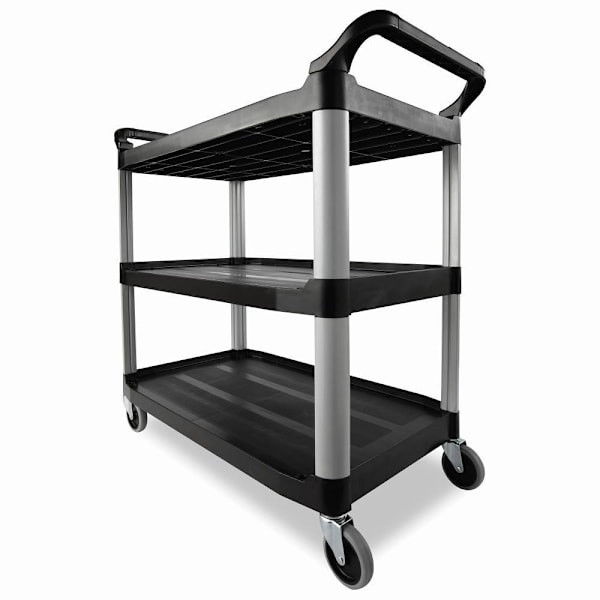 Rubbermaid Commercial Xtra 3-Shelf Utility Cart With Elevated Handles, Open-Sided, 300 Lb Capacity, Multipurpose, Black