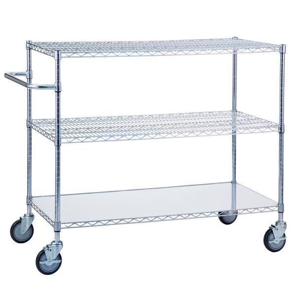 R&B Wire Products Triple Shelf Utility Cart W/ Solid Bottom 24"X 36"