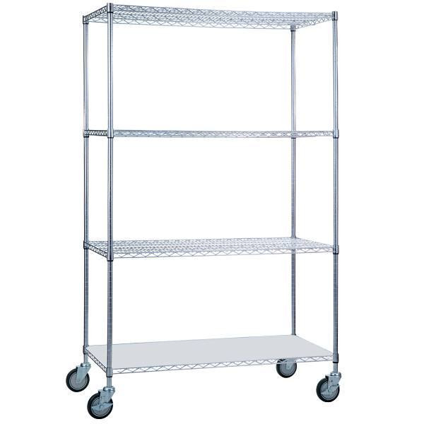 R&B Wire Products Rolling Wire Shelving Cart 18x36x68 With Solid Bottom Shelf