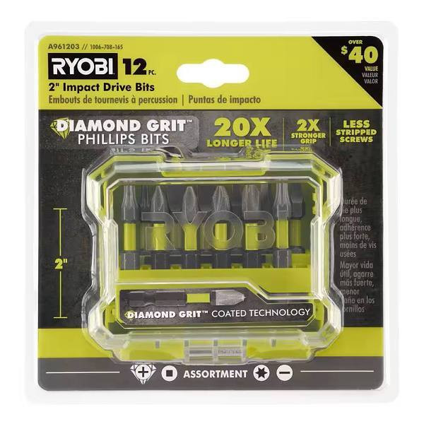 Ryobi 2" Diamond Grit Impact Drive Bits, 12 Piece