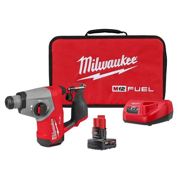Milwaukee M12 Fuel 12v Lithium-Ion 5/8" Brushless Cordless SDS Plus Rotary Hammer Kit With Battery, Charger, And Bag