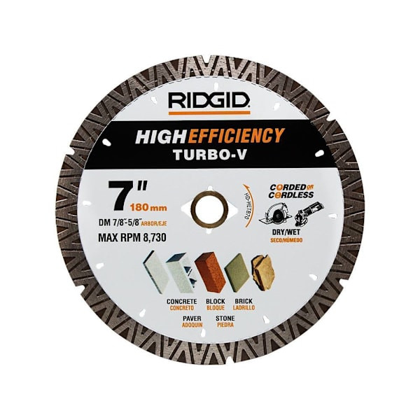 Ridgid 7" Turbo Rim High Efficiency Diamond Blade For Masonry