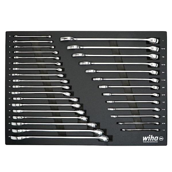 Wiha 31 Piece Combination Wrench Tray Set - SAE And Metric