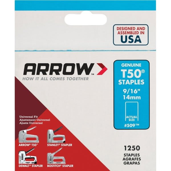 Arrow T50 9/16" Staples- Heavy Duty Steel Package Of 1250
