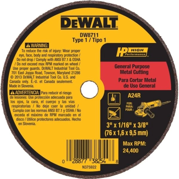 Dewalt Abrasive A60t Wheel, 3x1/16x3/8
