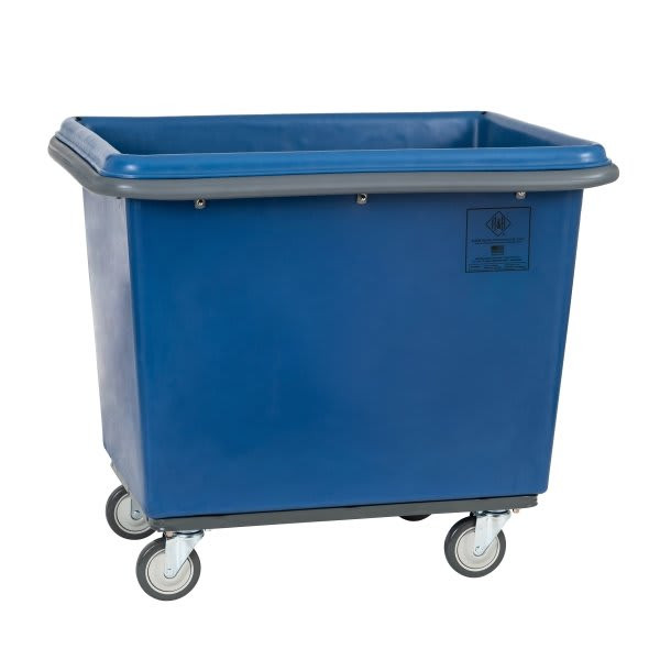 R&b Wire 6 Bushel Poly Cube Truck W/ Bumper, Steel Base, All Swivel Casters, Blue