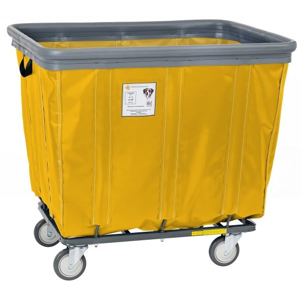R&b Wire Products 18 Bushel Vinyl Basket Truck W/ Bumper, Steel Base, All Swivel Casters, Yellow