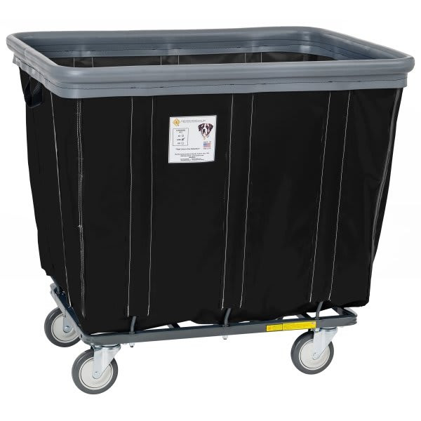 R&b Wire Products 6 Bushel Vinyl Basket Truck W/ Bumper, Steel Base, All Swivel Casters, Black