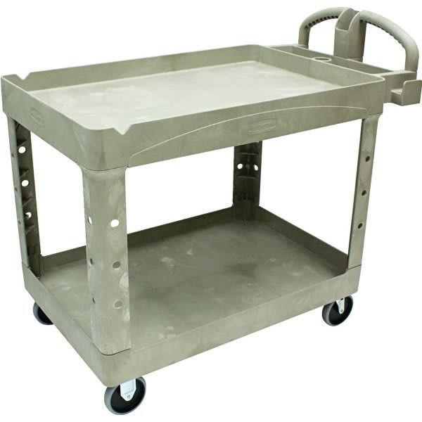 Rubbermaid Commercial BRUTE 2-Shelf Ergo Handle Medium Utility Cart With Lipped Shelf (Beige)