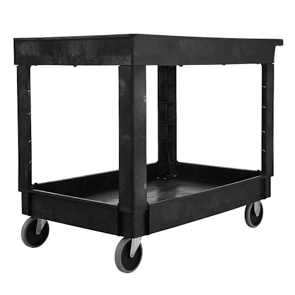 Rubbermaid Commercial Medium Utility Cart With Flat Handle, Lipped Shelves, Heavy Duty, 500 Lb Capacity, Black