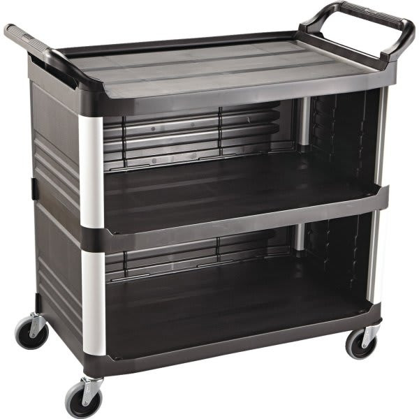 Rubbermaid Commercial Utility Cart With Enclosed End Panels On 3 Sides (Black)