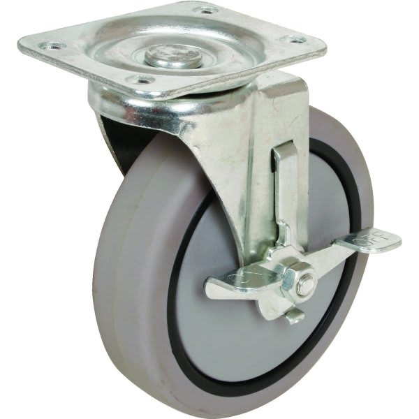 Shepherd 5" Gray Rubber Swivel Caster With Sealed Precision Bearing And Brake