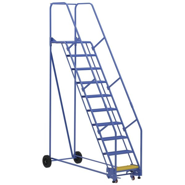 Vestil 58° Perforated 10-Step Rolling Warehouse Ladder 85.19"