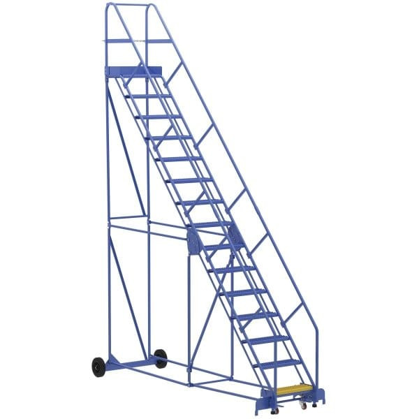 Vestil 50° Grip Strut 15-Step Rolling Warehouse Ladder 136.31"