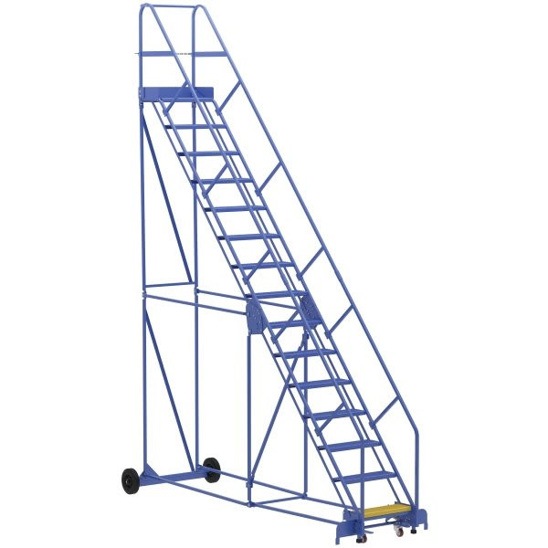 Vestil 50° Perforated 15-Step Rolling Warehouse Ladder 136.31"