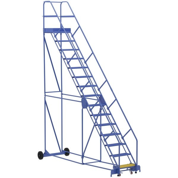Vestil 50° Perforated 15-Step Rolling Warehouse Ladder 143.31"