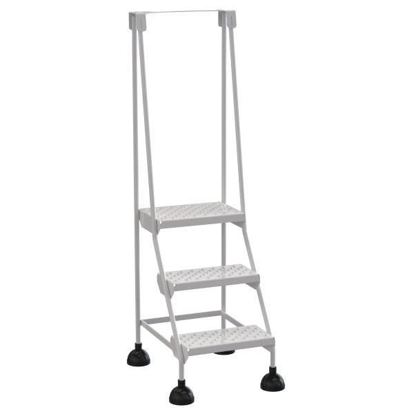 Vestil White Perforated 3-Step Spring Loaded Rolling Ladder 25.56"