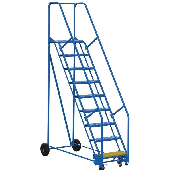 Vestil 58° Grip Strut 9-Step Rolling Warehouse Ladder 72.69"