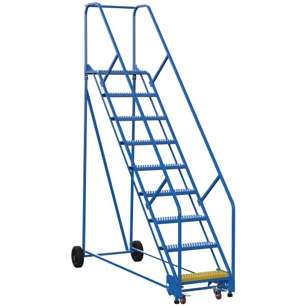 Vestil 50° Grip Strut 9-Step Rolling Warehouse Ladder 91.5"