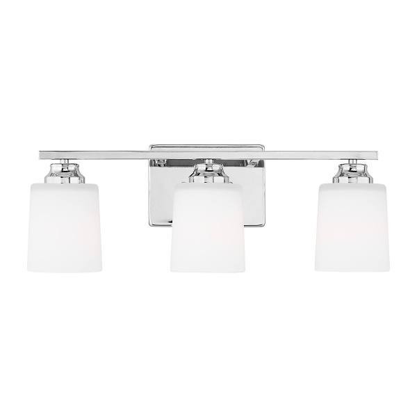 Generation Lighting Vinton 3-Light Chrome Vanity Light With Etched White Shades 4420903-05