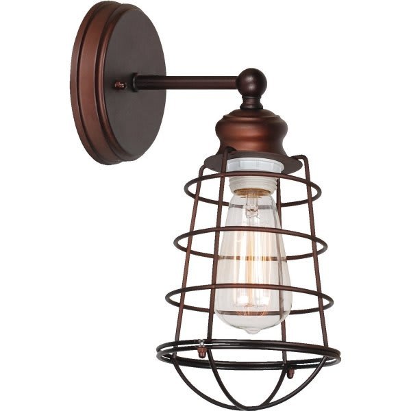 Design House Ajax 6 In. Wall Sconce With Metal Wire Cage Textured Coffee Bronze