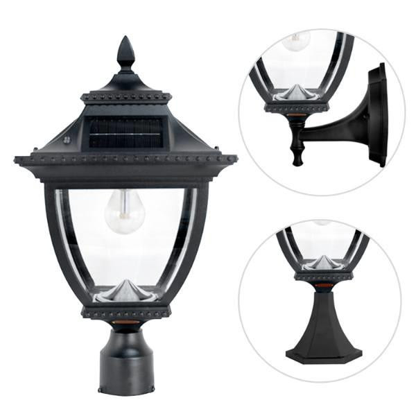 Gama Sonic Pagoda Bulb Solar Lamp - Wall/Pier/3 Inch Fitter Mount Black Aluminum