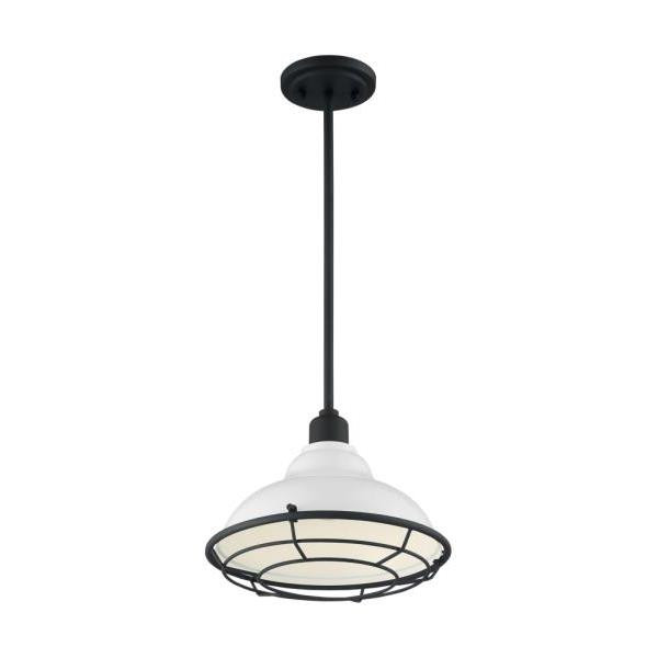 Satco Newbridge 1 Light Large Pendant Fixture Gloss White Textured Blck Accents