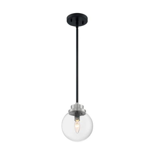 Satco Axis 1 Light Pendant Fixture Matte Black, Brushed Nickel Accents