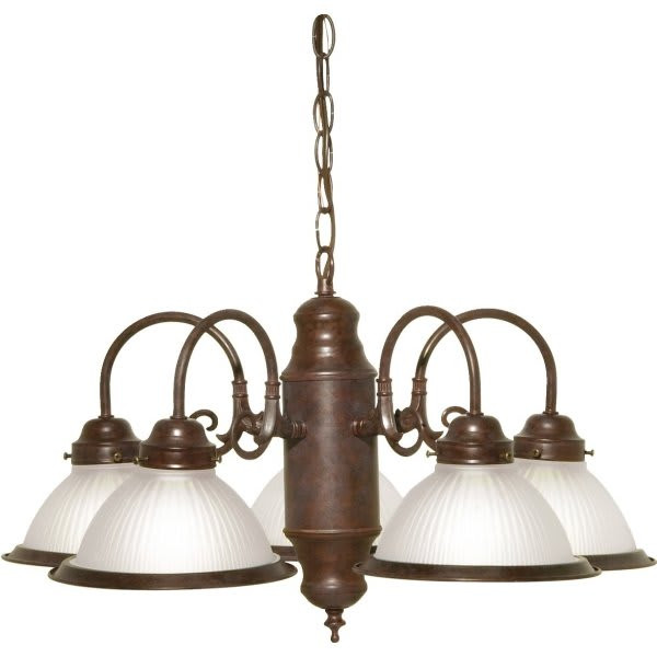 Satco 5-Light Indoor Chandelier (Old Bronze) (Frosted Glass)