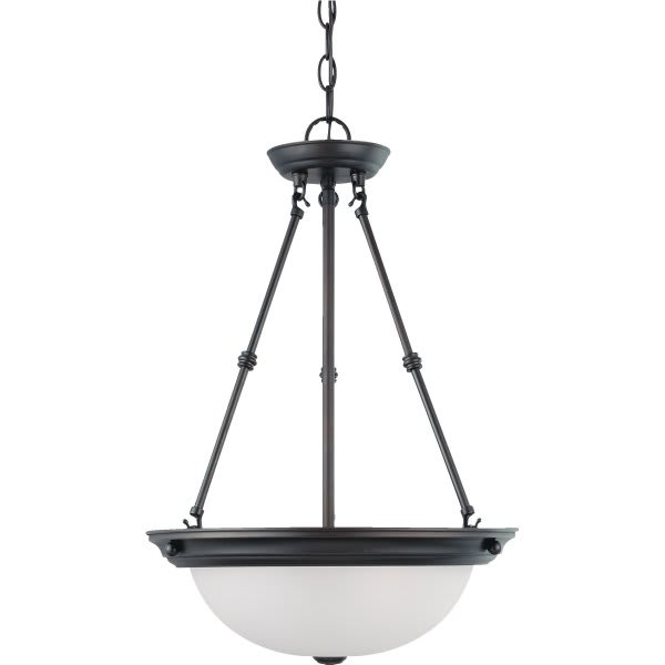 Satco Nuvo Mahogany Bronze Three-Light 15 Pendant With Frosted White Glass