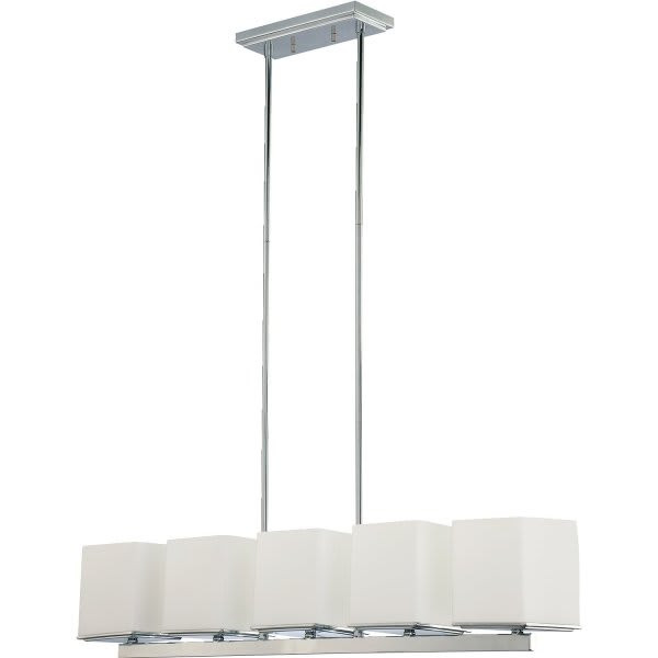 Satco Nuvo Polished Chrome Bento Five-Light Island Pendant, Satin White Glass