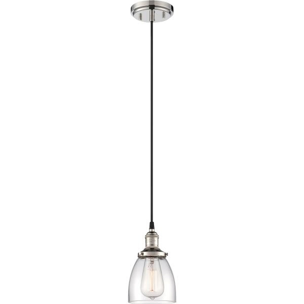 Satco Nuvo Polished Nickel Vintage One-Light Mini Pendant, Vintage Lamp Included