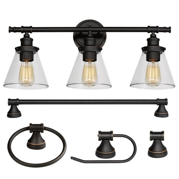 Globe Electric Parker 5-Piece 3-Light Oil Rubbed Bronze 5-Piece Bath Light Set
