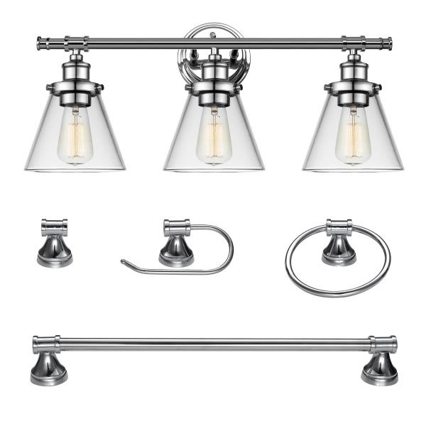 Globe Electric Parker 5-Piece 3-Light Chrome Vanity Bath Light Set