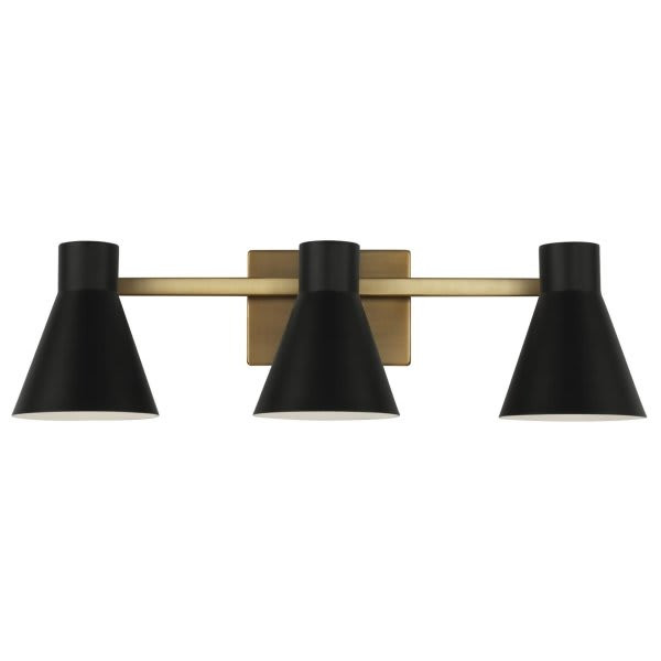 Generation Lighting Towner 3-Light Satin Brass Vanity Light Black Steel Shades