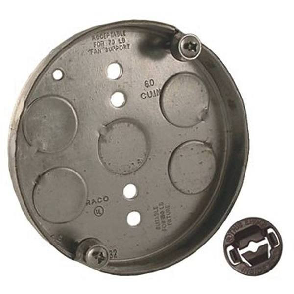 Raco 4" X 1/2" D Round Ceiling Rated Fan Pan With Five 1/2" Knockouts