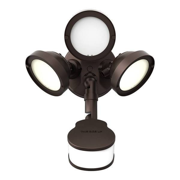 Halo Triple Round Head 4,000k LED Floodlight With Adjustable Lumens, Motion-Activated, Bronze