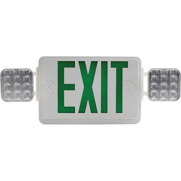 Sylvania 24 W Equivalent Dual Voltage LED White Exit Sign And Emergency Light Combo Green Letters