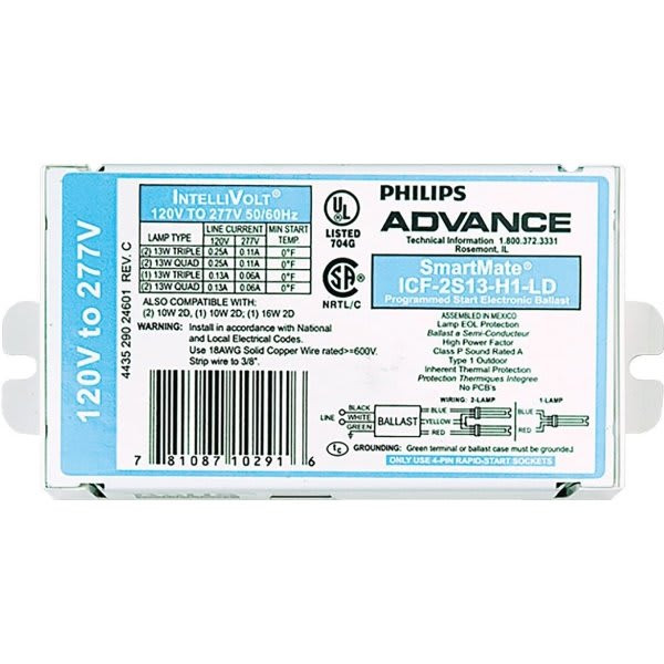 Philips Advance Compact Fluorescent Ballast 2 Bulb Electronic 13w 120-277v