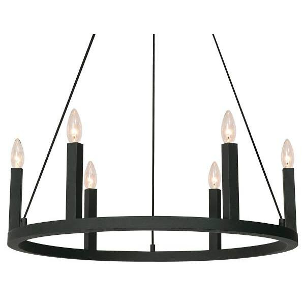 AFX Grace 26 In. 6-Light Candelabra Base Pendant Fixture Black 120v