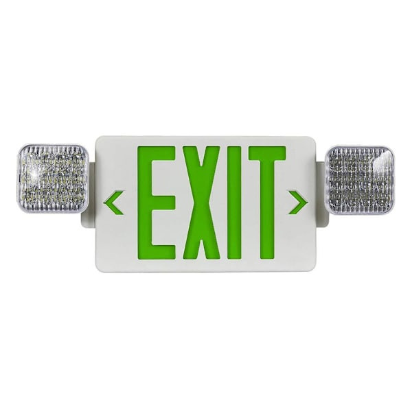 Ledone 3.5w 120v Or 277v Integrated Led White And Green Exit Sign With Headlights